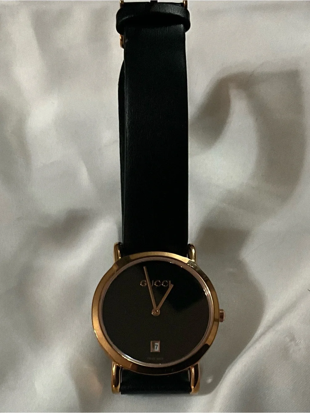 Gucci Black and Gold Minimalist Leather Strap Watch